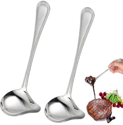 Dailygoods- Sauslepel met schenktuit - Roestvrij Stalen Keukengerei - Soeplepel - Voor Sauzen/Soeppen - 20,5 cm - Makkelijk te Reinigen - Pollepel