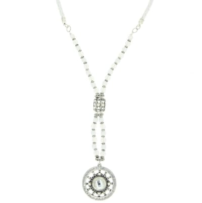 Behave - Witte ketting met imitatieleer en ronde hanger - Nikkelvrij - 50 cm (+7,5 cm verlengketting)