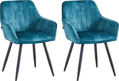 Colenis® - Ozzy Eetkamerstoel - Set Van 2 - Petrol - Adoré Velvet - Industrieel - Met armleuning