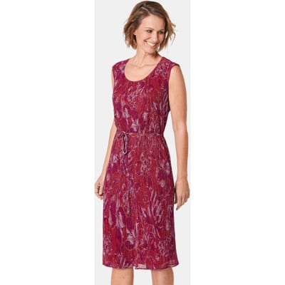 Figuurvriendelijke jurk met fijn glansgaren - roze / oranje / gebloemd - Gr. 44 van Goldner Fashion