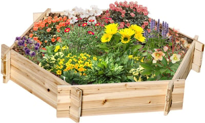 Killogood Zeshoekige verhoogde bak DIY plantenbak plantenbak van hout voor tuin balkon naturel 100 x 92 x 16 cm