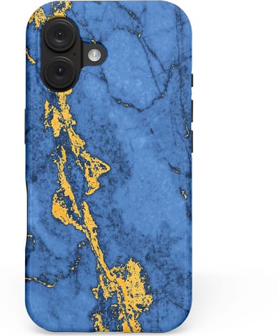 Casetastic hoesje geschikt voor Apple iPhone 16 - MagSafe - Dubbellaagse bescherming - Koninklijk Marmer - Fashion Case - Blauw Goud