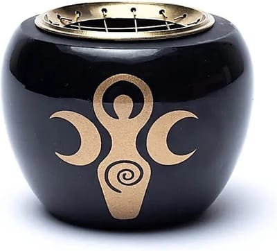 Wierookbrander voor losse wierook - wierook houtskool brander - zwart met goud godinnensymbool