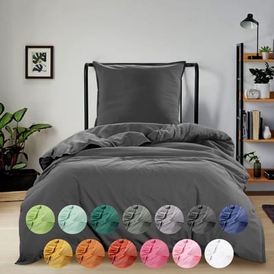Dailygoods - Renforce Stone-Washed Beddengoed 135x200 cm - Donkergrijs Katoen