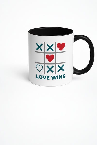 Mok Love Wins Tic-Tac-Toe Harten Design | Origineel Romantisch Cadeau