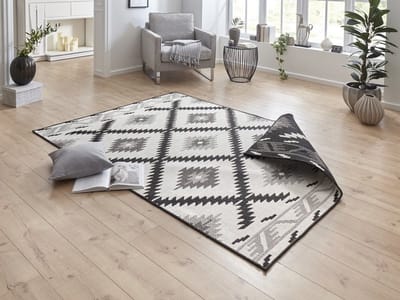 Flycarpets Omkeerbaar Vloerkleed - Binnen & Buitenkleed Malibu- Zwart / Creme - 200x290 cm