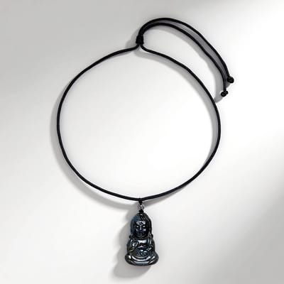 Cavill - Halsketting met 122 ct Labradoriet uit Madagaskar - 45-70 cm Verstelbaar Koord - Spirituele Boeddha Hanger Grijsblauw Fancy Slijpsel