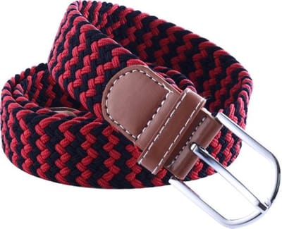 New Age Devi - Stoere Elastische Geweven Riem Gevlochten Riem Rekbaar Zwart/Rood