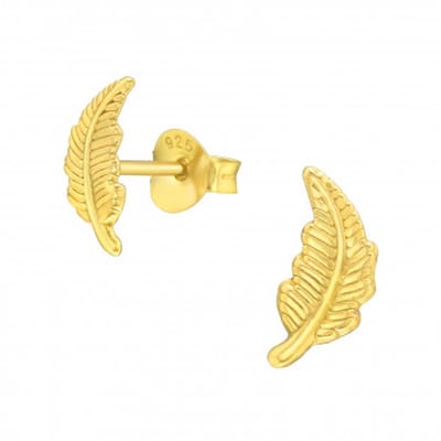 Zilveren oorbellen - oorstekers - gold plated - veertje - 925 zilver