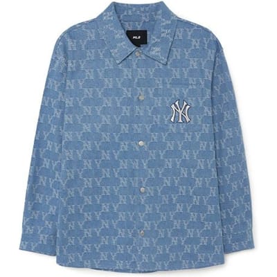MLB New York Yankees All Over Print Denim Jacquard Lange Mouw Shirt Unisex shirts Blauw 3ADRM0131-50INS XL gray