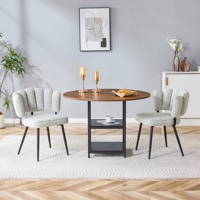 OKWISH Eethoek 107 Cm - Ronde Eettafel Met Dubbele Opbergruimte - Voor 2 Personen - MDF En Metaal - Lichtbeige