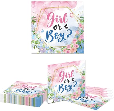 MTTproducts- Servetten 20 stuks - Papieren Servetten - Gender Onthulling - Blauw/Roze - Bloemen Decor - Feestartikelen - Feestservetten
