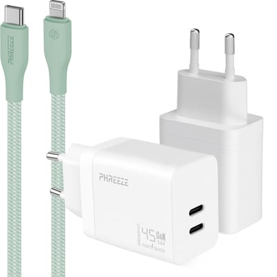 Phreeze usb C adapter geschikt voor iPhone en iPad met Lightning kabel groen - Snellader met kabel