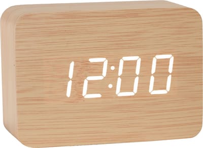 TIN-IN Digitale Tafelklok - Bureauklok met Houtlook- Wooden look - Licht hout + Witte cijfers - Wekker - Slaapkamer en Bureau