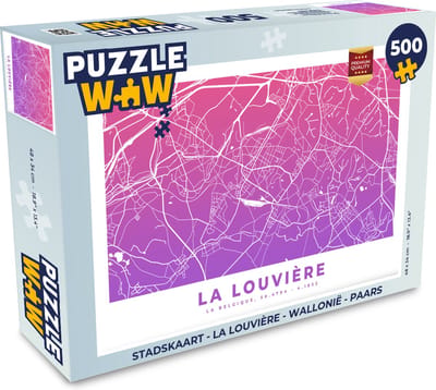 Puzzel Stadskaart - La Louvière - Wallonië - Paars - Legpuzzel - Puzzel 500 stukjes - Plattegrond