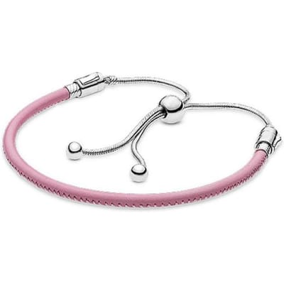 Bracelet en cuir rose simple en argent sterling S925 authentique adapté aux bijoux de bricolage pour femmes, breloque originale 20cm grise