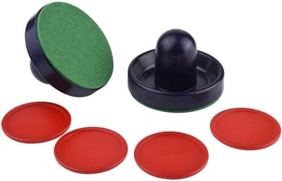 Air Hockey Pushers Pucks - Tafelhockey Set - Thuis Spelen - Groen Vilt Bodem - 96mm 63mm - Geel Rood
