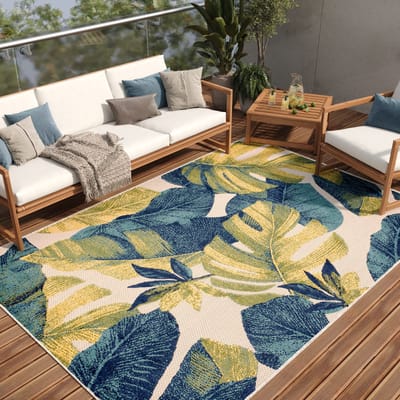 Tapiso Patio Indoor Tapijt Tuintapijt Blauw Buiten Buitenkleed Planten Maat- 160x220
