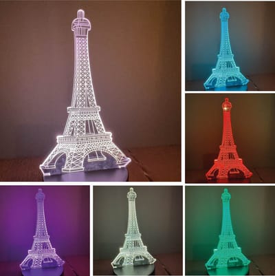 Klarigo® Nachtlamp - 3D LED Lamp Illusie – 16 Kleuren – Bureaulamp – Eiffeltoren - Parijs - Frankrijk - Sfeerlamp – Nachtlampje Kinderen – Creative lamp - Met afstandsbediening