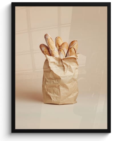 Fotolijst inclusief poster - Posterlijst 50x70 cm - Posters - Baguette - Brood - Stokbrood - Beige - Foto in lijst - Keuken decoratie muur - Wanddecoratie accessoires - Muurdecoratie - Schilderijen