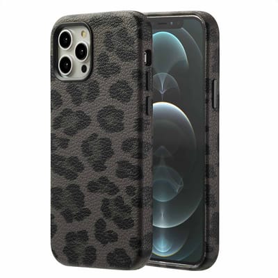 Selencia Hoesje - Geschikt voor Apple iPhone 12 Pro / 12 - Sabi Backcover panterprint geschikt voor MagSafe - Midnight Black