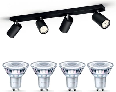 Philips Kosipo Opbouwspot (Zwart) - Warmwit Licht - Plafondspot met 4 Lichtpunten - GU10 - Niet Dimbaar