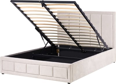 QUIBERON - Bed met opbergruimte - Beige - 140 x 200 cm - Chenille