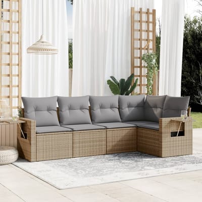 vidaXL - 5-delige - Loungeset - met - kussens - poly - rattan - beige