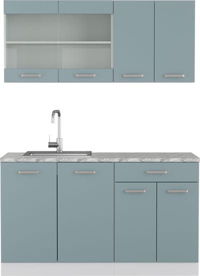Vicco R-Line Eenpersoonskeuken – 140 cm, WB Marmer Blauw-grijs