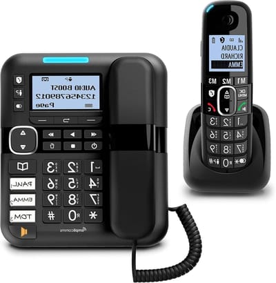 Amplicomms BigTel 1580 Combo, Wired Phone with Large Keys with Answering Machine and Wireless Handset, Audio Boost, Powerful Ringtones, Hearing Aids Compatible