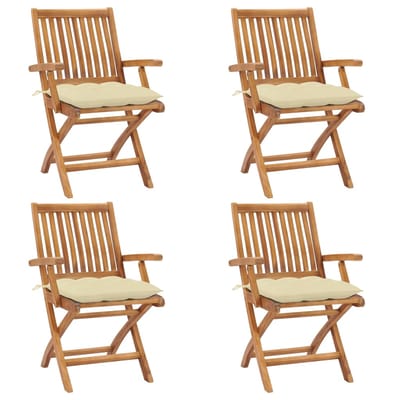 vidaXL - Opklapbare - stoelen - met - kussens, - 4 - stuks, - massief - teakhout