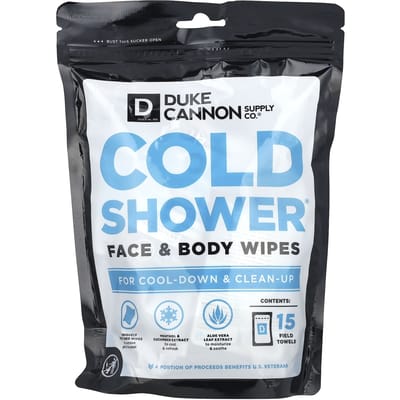 Duke Cannon Supply Co., Cold Shower®, Mouchoirs pour le visage et le corps, 15 serviettes de bain gray