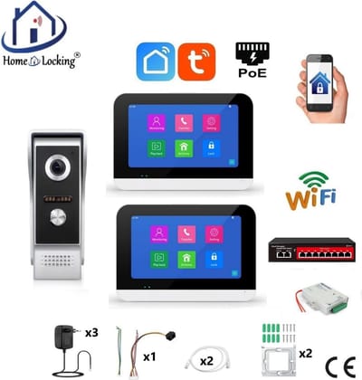 Smart WIFI deur intercom/videofoon 2 touchscreen met voeding voor elektrisch slot. T-2301V-1-2