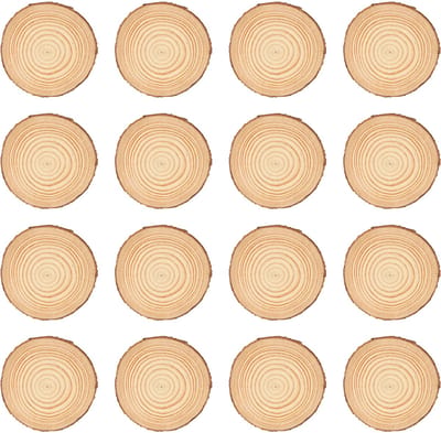 Peysaitr - 16-delige Natuurlijke houtsnippers - Rond - diameter 8-10 cm, 1 cm dik - natuurlijk dennenhout - voor DIY, bruiloft, kerstdecoratie - Natuurlijke houtkleur