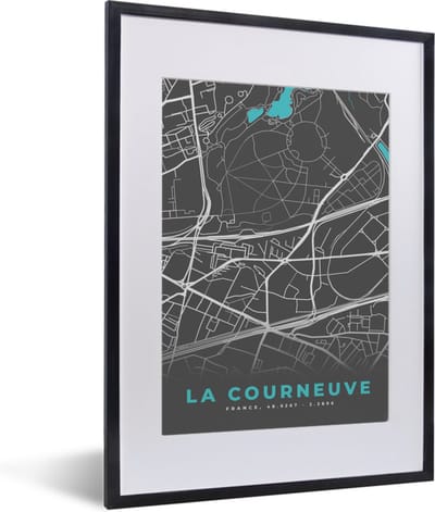 Fotolijst incl. Poster - La Courneuve - Stadskaart - Kaart - Plattegrond - Frankrijk - 30x40 cm - Posterlijst