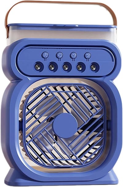 Draagbare Airco - Mini Koeler - Persoonlijke Verkoeling - Zeven Kleuren Nachtlampje - 450ml Tank - Blauw