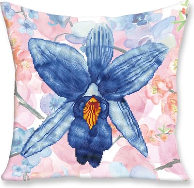 Diamond Painting Volwassenen - Ronde Steentjes - Volledig Pakket - Hobby - Diamond Dotz® - DD16.009 - Kussen met blauwe bloem 45 x 45cm
