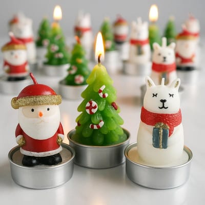 Dailygoods- Theelichtjes set van 24 stuks - Handgemaakte kerstdecoratie - Kerstman/IJsbeer/Kerstboom - Lange brandduur - Sfeervol licht - Cadeau-idee - Kaarsen