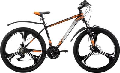 Mountainbike – Voor heren en dames – 18 versnellingen / 3 spaken / schijfremfiets – Aluminium / Oranje / 66 cm