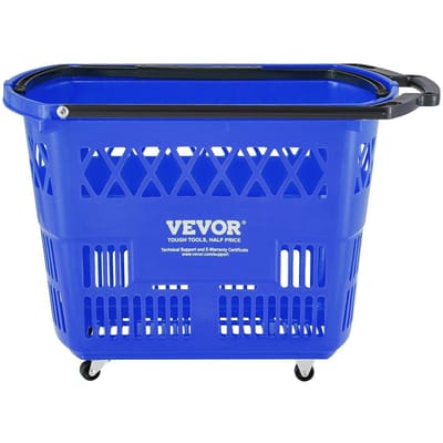 Chariot de Courses à Roulettes en Plastique Panier à Roues 6 Pièces 39L avec Poignée