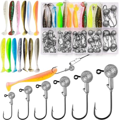 58 Stuks Rubber Visjighoofden in 6 Maten - 10g, 7g, 5g, 3.5g, 1.8g, 1g - Perfect voor Zoet- en Zoutwater, Ideaal voor Baars en Andere Vissen