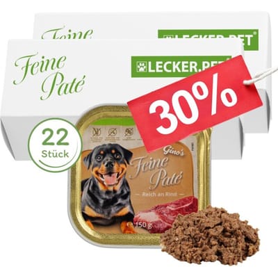 22 x 150 g Lecker.Pet® Gino's Feine Paté Rijk aan Rundvlees Nat hondenvoer Volledig hondenvoer