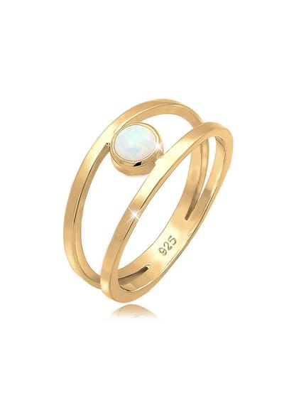 Elli - Ring - Dames Dubbele Bandring Synthetisch Opaal in verguld 925 Sterling Zilver - Dames