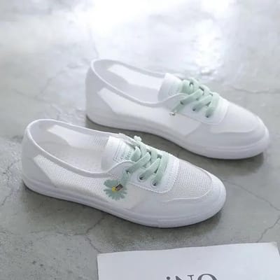 Dames Lente Zomer Flats Sneakers Mesh Ademend Veterschoenen Tennis Casual Licht Hol Femininos Wit Comfort schoenen 40 groen