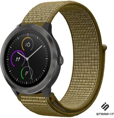 Nylon bandje geschikt voor Garmin Venu / Vivomove HR / Venu SQ / Forerunner 245 / 570 - 42mm / 645 bandje - Olijf groen