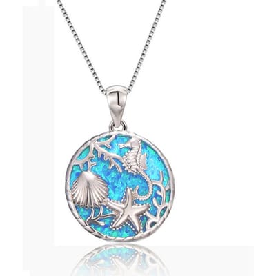 Boho Mode Blauw Blad Hanger Ketting Voor Vrouwen Meisje Kinderen Charm Imitatie Blauwe Opaal Ketting Trendy Bruiloft Sieraden 60cm white