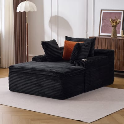 STILVORA Slaapbank 165 x 112 cm - Chaise Longue Zonder Montage Met Kussens En Deken - Voor Woonkamer En Lezen - Ribfluweel Zwart