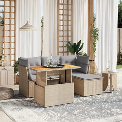 vidaXL - 6-delige - Loungeset - met - kussens - poly - rattan - beige