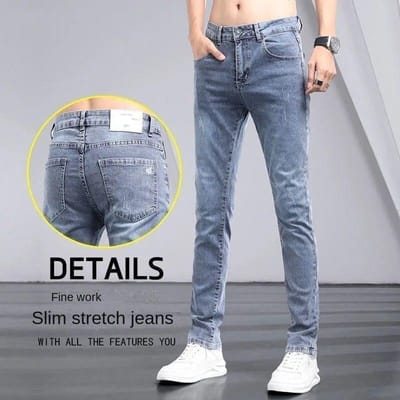 Jeans d'été WTEMPO pour homme - Section fine - Couleur unie - Stretch - Slim - Pantalon droit simple - Pantalon décontracté pour homme 36