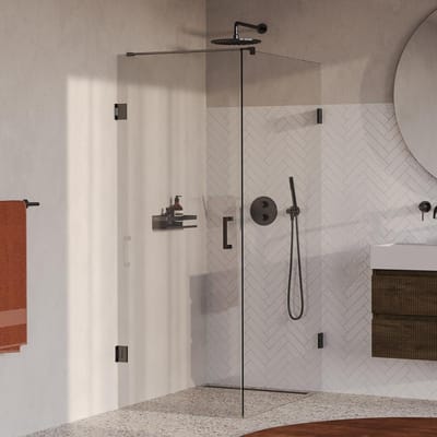 Brauer Void - Carving Douchecabine met Draaideur - Helder Glas - 80x120x200 cm - incl. Glascoating - PVD Gunmetal Geborsteld